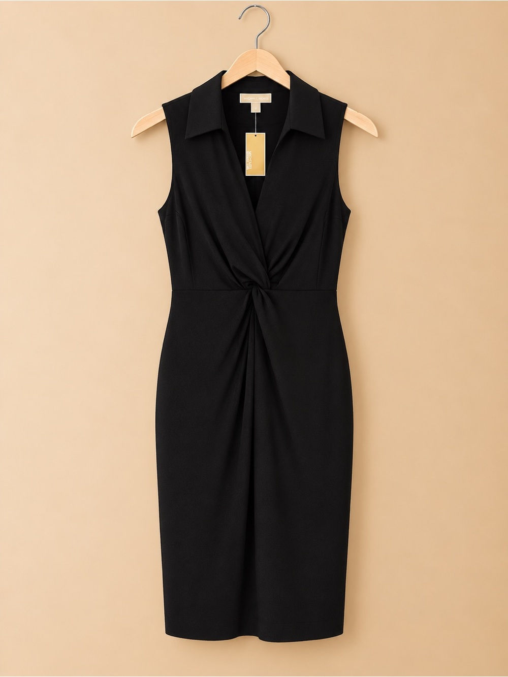 Michael Kors Sleeveless Black Twist Front Midi Dress NWT Size Large